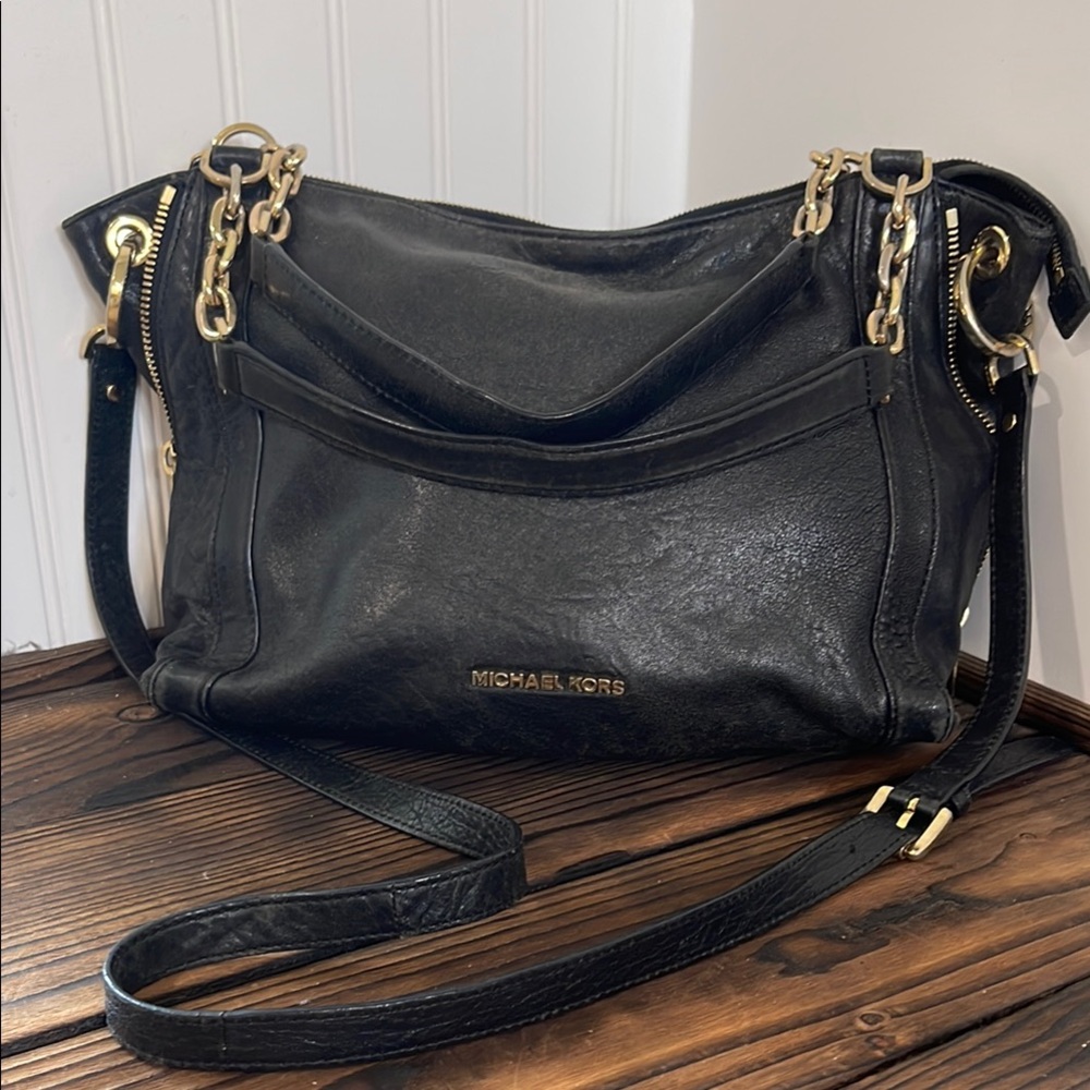 Michael Kors Black Shoulder Bag with Gold Accents